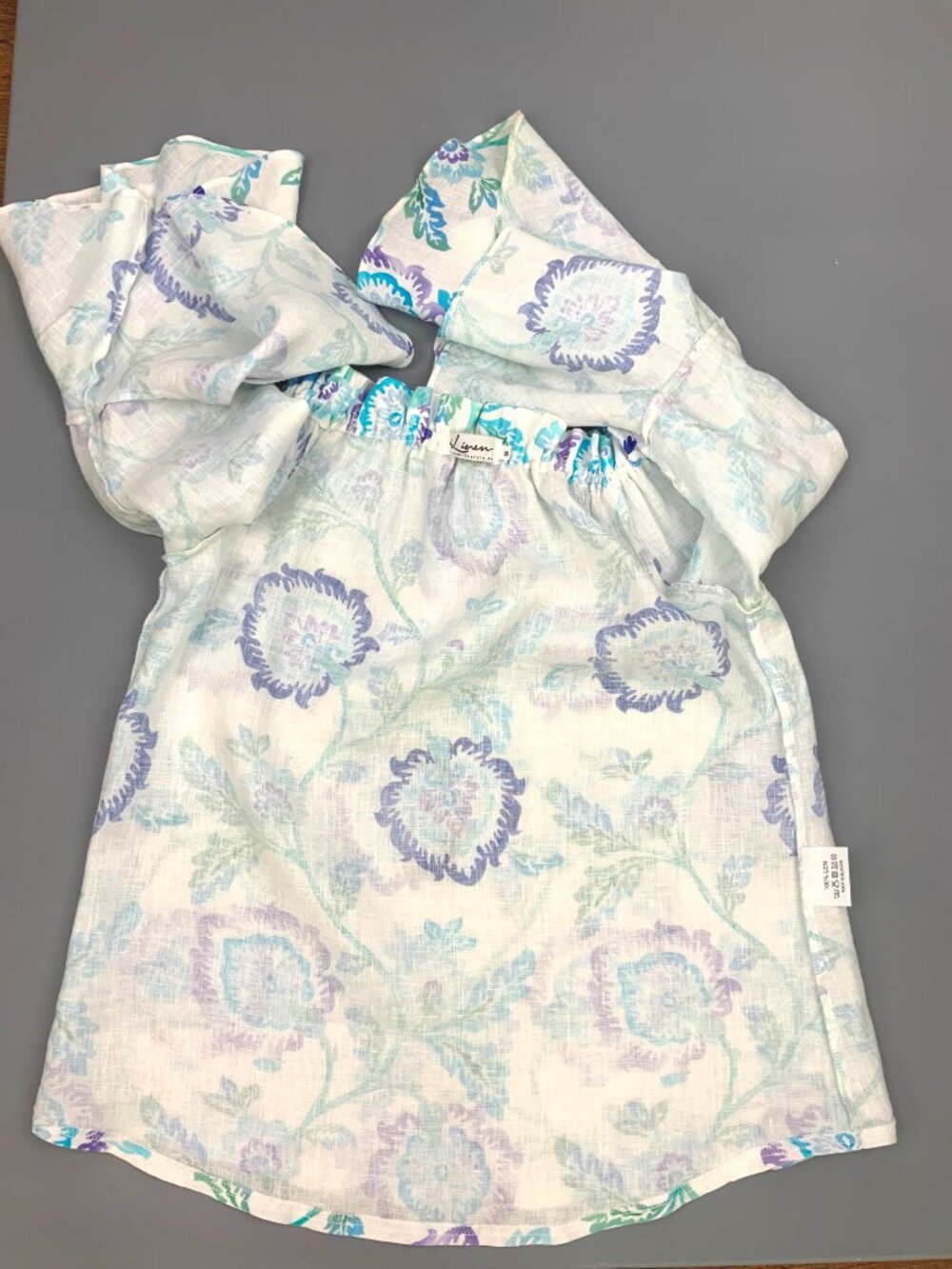 iLinen Lifestyle Floral Linen Ruffle Sleeve Peasant Blouse Sz S - Picture 14 of 16